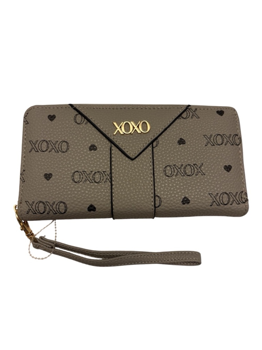 Y2K XOXO Bling Heart Wristlet Mini Bag Gray Taupe Wallet 2000s McBling